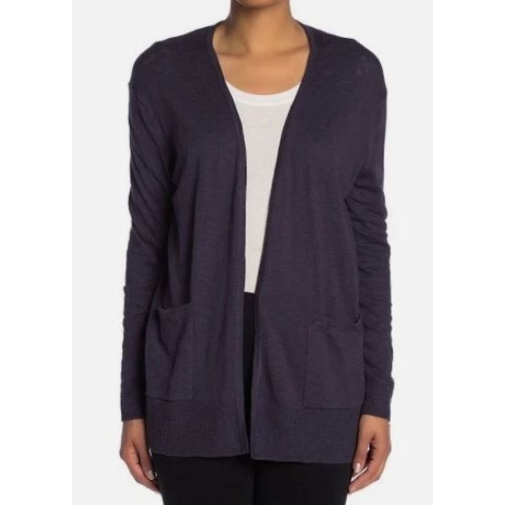 Madewell Womens L Cardigan Sweater Navy Blue Open Front‎ Lightweight Slub Knit
